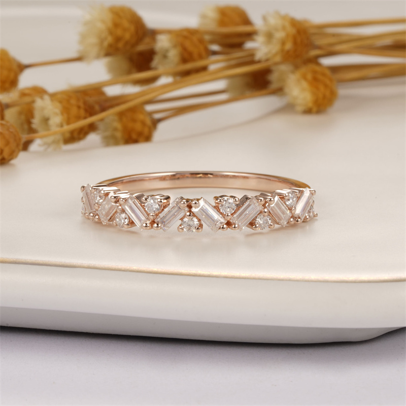 CxsJeremy Unique Half Eternity Baguette Cut Moissanite Wedding Band 14K Rose Gold Engagement Ring Matching Band for Women Gift
