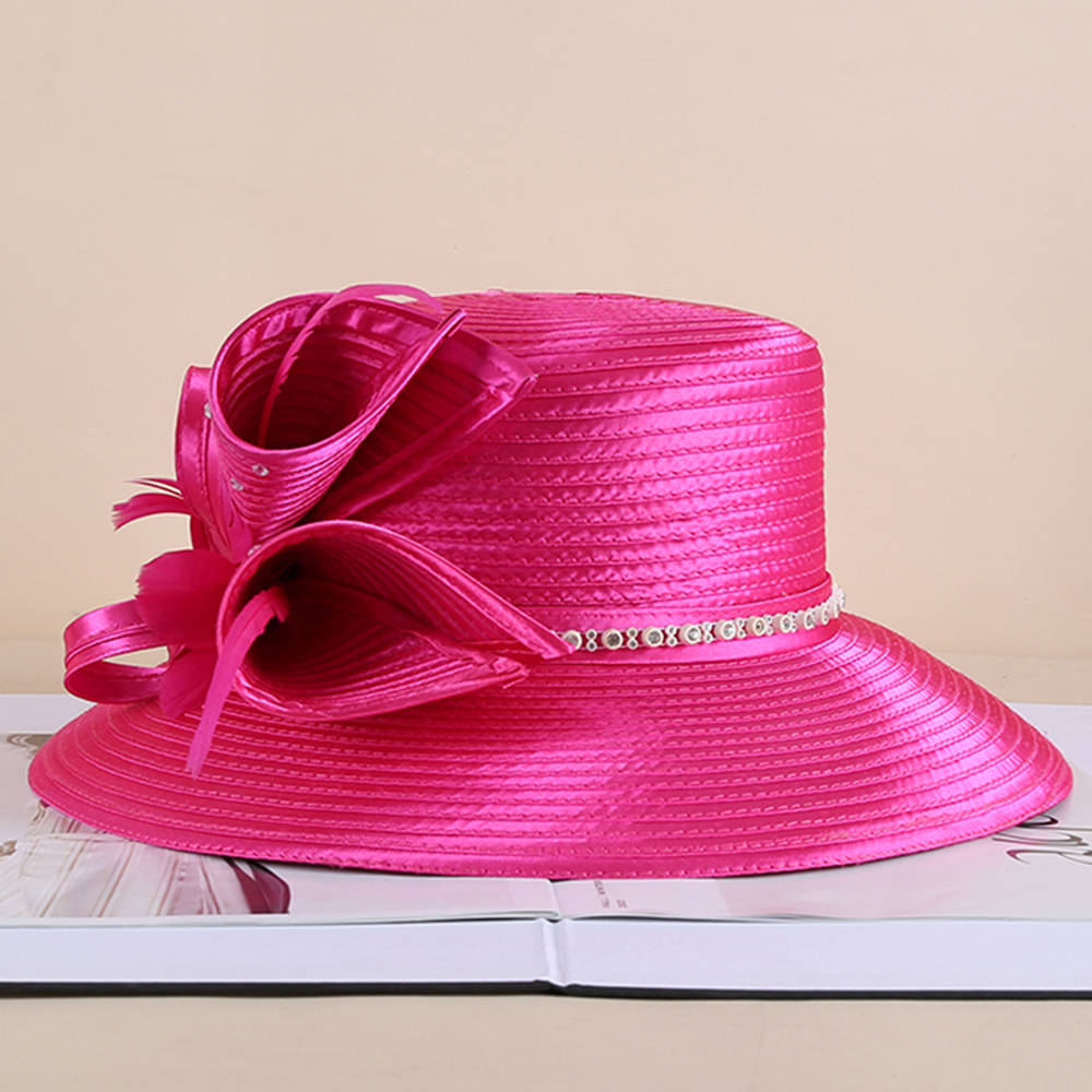 FS Brown Rose Fedora Hat Summer Big Brim Sun Hats Fascinators For Women Elegant church Wedding Party Kentucky Derby Boater Hat