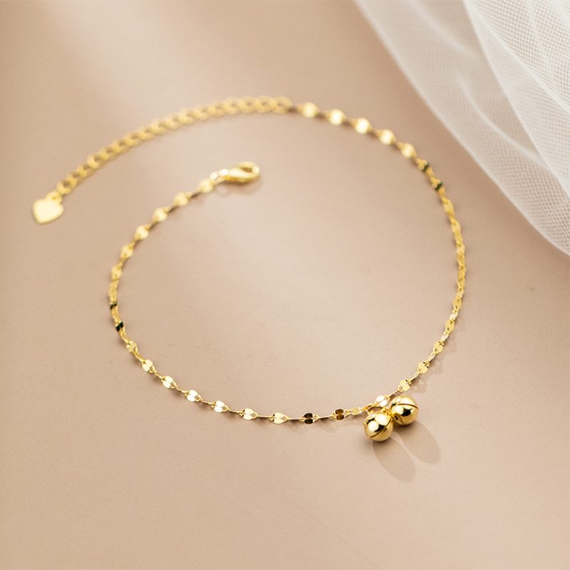 KAMIRA Real 925 Sterling Silver Punk Elagant Disc Double Bell Anklet for Women Wedding Classic Romantic Couples Fine Jewelry New
