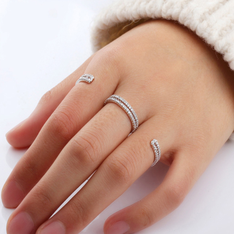 Three Fingers Women Ring Adjustable Size Ring with AAA Cubic Zirconia Stones Classic Finger Ring for Women Special Jewelry