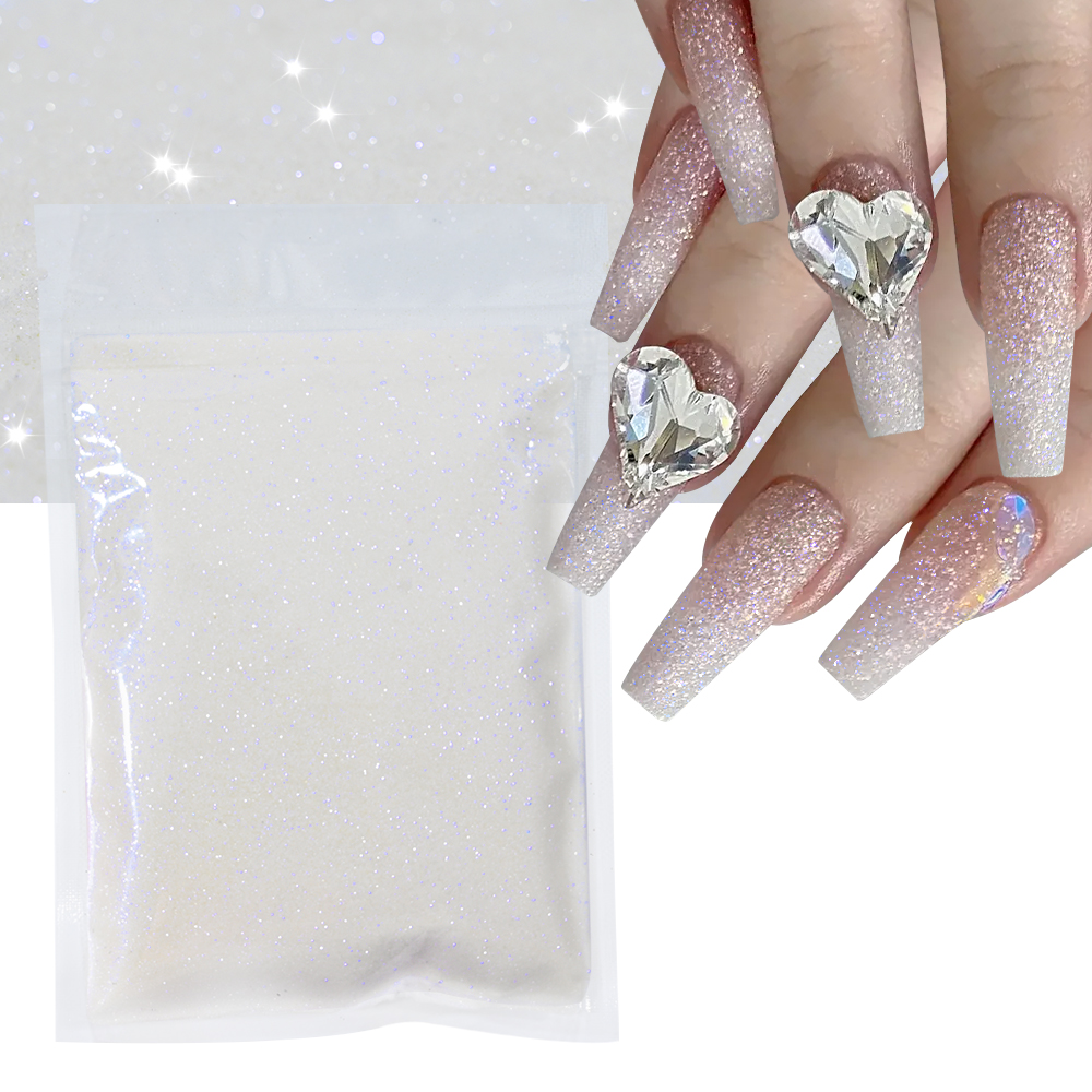 10g/bag Shinning Sugar Glitter Nail Powder 0.2mm Snow Candy Sweater Yarn Iridescent Powder White/Black Sugar Pigment Dust &*&