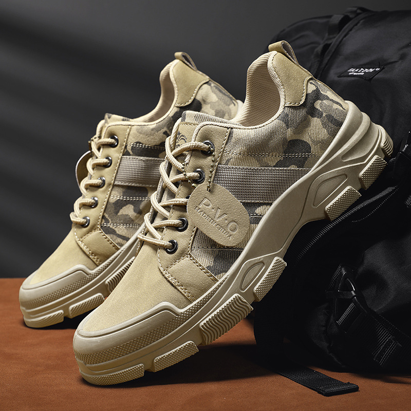 Men Cricket Breathable Camouflage Trendy Casual Low-Top Canvas Shoes Black fashion