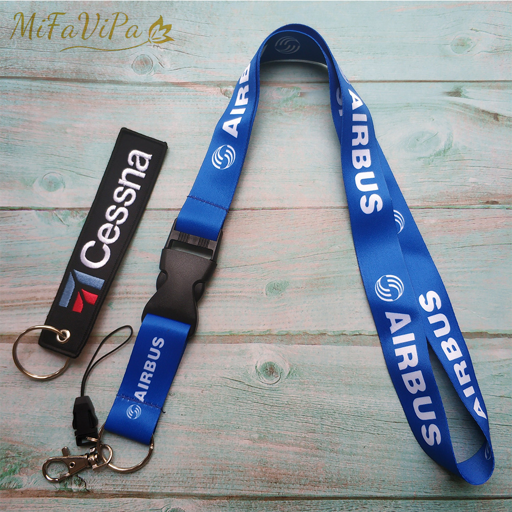 2 PCS Blue Airbus A310 Sleutelhange Cessna Keychain Airbus Neck Strap Chaveiro llavero Lanyard for ID Card Holder for Pilot