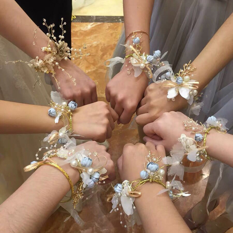 New Handmade Wedding Corsages Groom Boutonniere Bride Bridesmaid Bracelet Hand Wrist Flower Artificial Flowers Party Decor