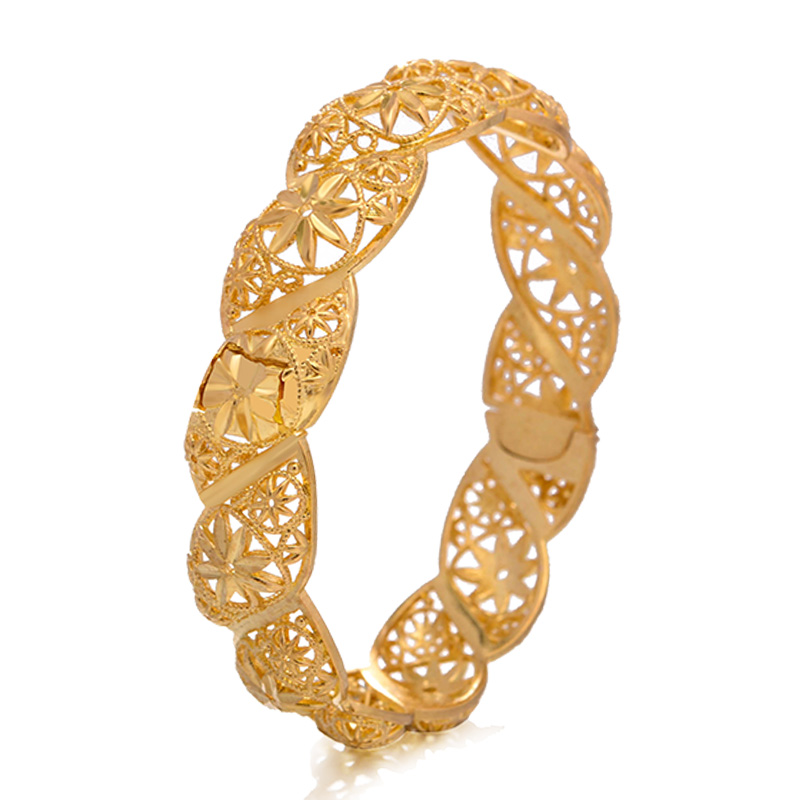 Wando 1Pcs/lot Gold Colour Bangle for Women Round Hollow Pattern Fine Bracelet Ethiopia/Dubai Jewelry Gifts Ramadan Newest