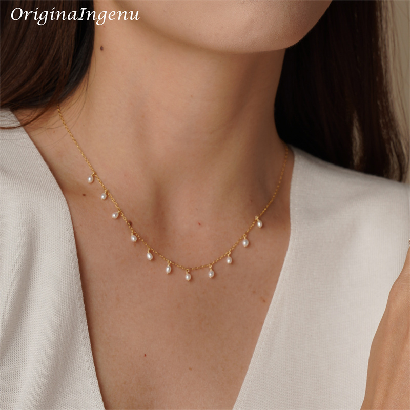 14K Gold Filled Natural Pearl Necklace Gold Choker Handmade Pendants Collier Femme Kolye Collares Boho Pearl Jewelry for Women