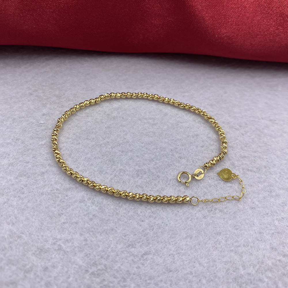 Sinya 18k Au750 Gold Laser Beads Strands Bracelet for Baby Kids Ladies Girls Women Length From 12cm to 22cm Bead Diameter 2.5mm