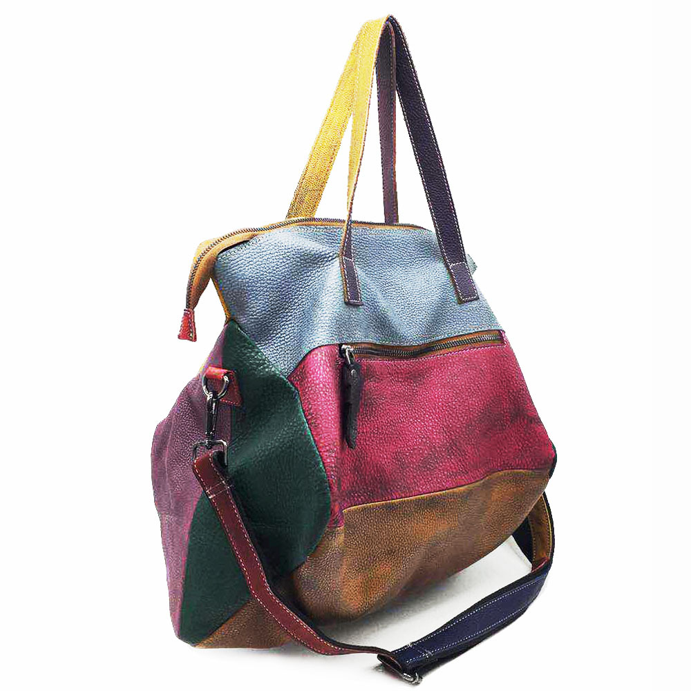 Oversized Cow Genuine Leather Patchwork Big Capacity Overnight Weekender Bag 2024 Women Designer Luxury Slouchy Crossbody Bag