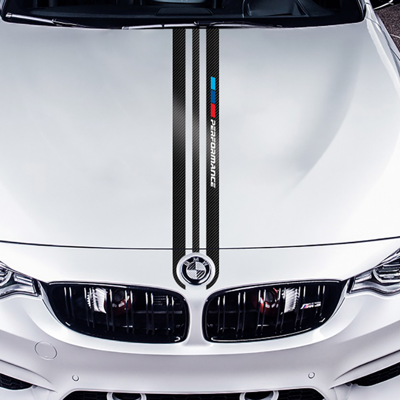Car Styling Stickers Carbon Fiber Car Hood Sticker Decals M Performance Decor For BMW E90 E46 E39 E60 F30 F10 F15 E53 X5 X6