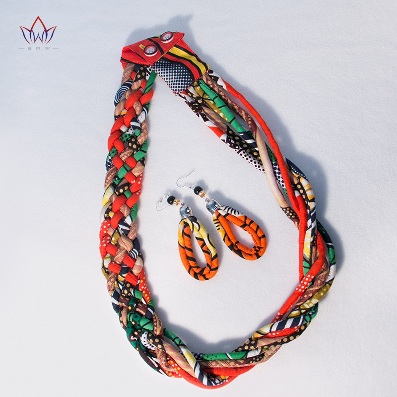 BRW 2023 African Tribal Necklace Set Colorful Statement Necklace And Earrings Ethnic Fabric Handmade Jewelry Sets WYB77