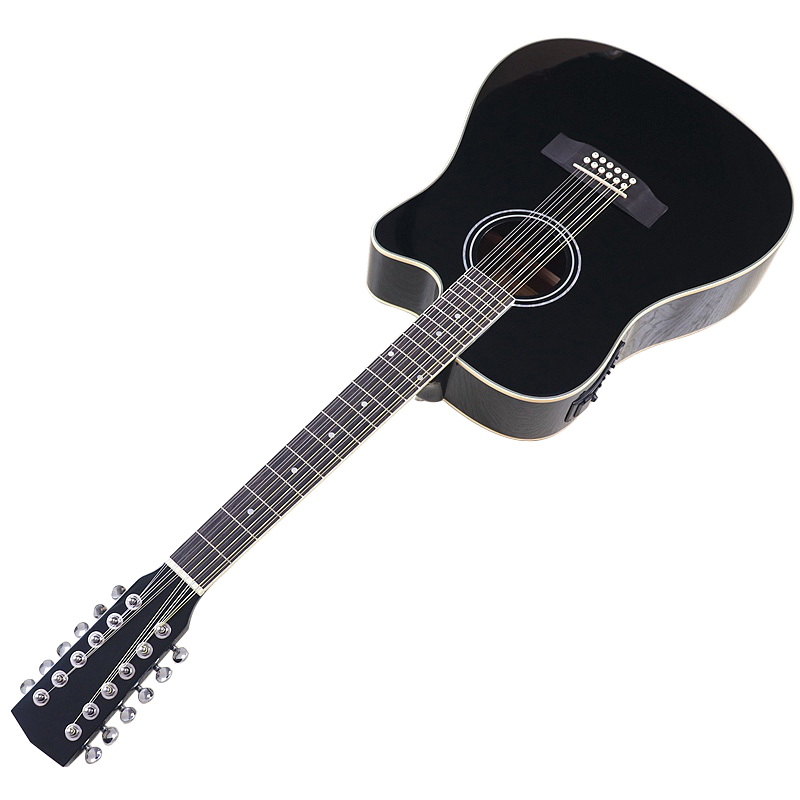 Black Color 12 string Electric Acoustic Guitar High Gloss Sapele Body 12 Strings Folk Guitar With EQ Right Hand and Left Hand