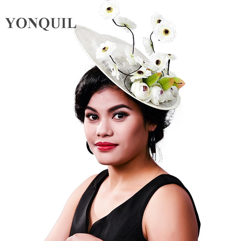 Newest Women Fancy Feather Fascinator Hats Black Silk Flower Bridal Headwear Wedding Hat and Fascinators Hair AccessoriesMD16010