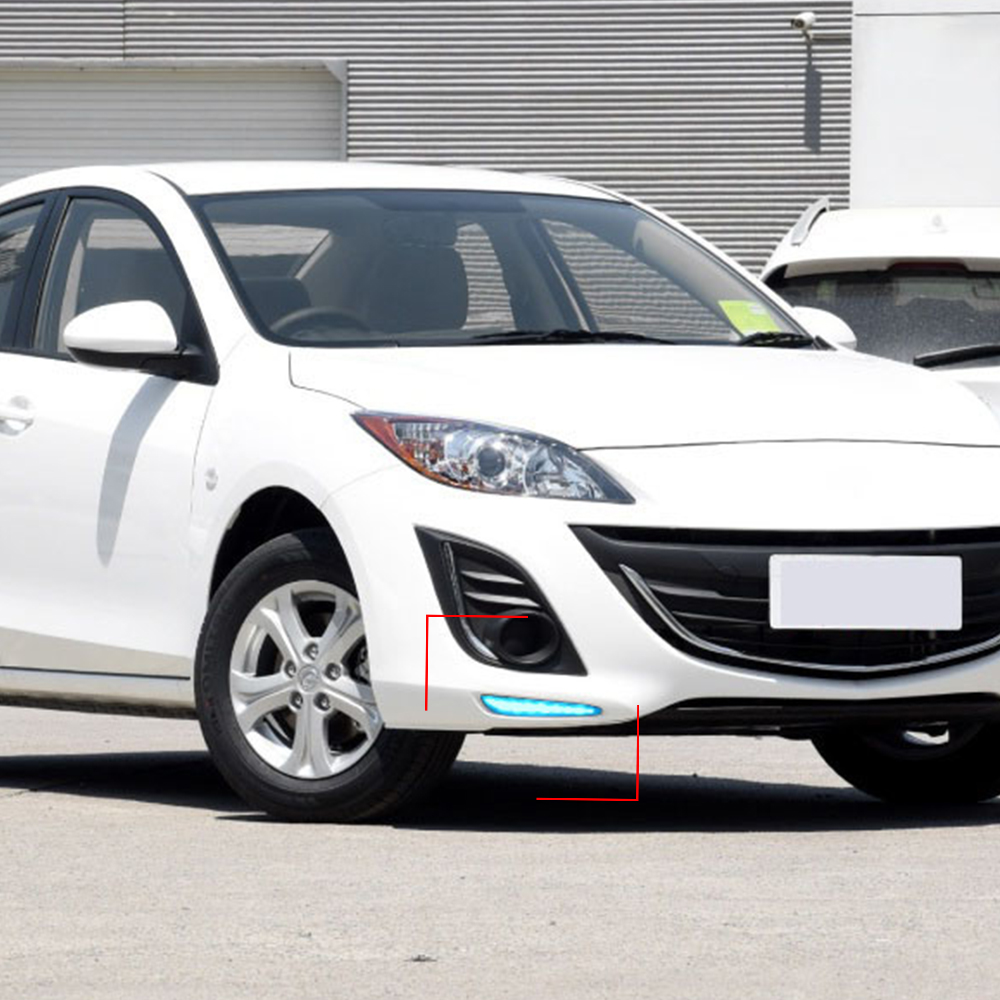 1 Set DRL For Mazda 3 Mazda3 Axela 2010 2011 2012 2013 Daytime Running Lights fog lamp Yellow turn signal 12V Daylight
