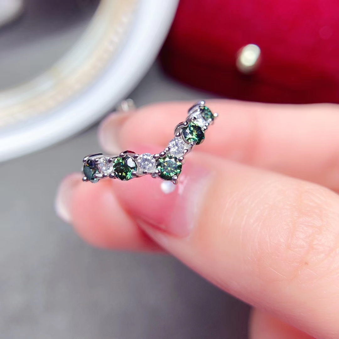New Green Moissanite Ring Real 925 Sterling Silver Fine Jewelry Lab Diamond with Certificate for Women Engagement Ring Gift