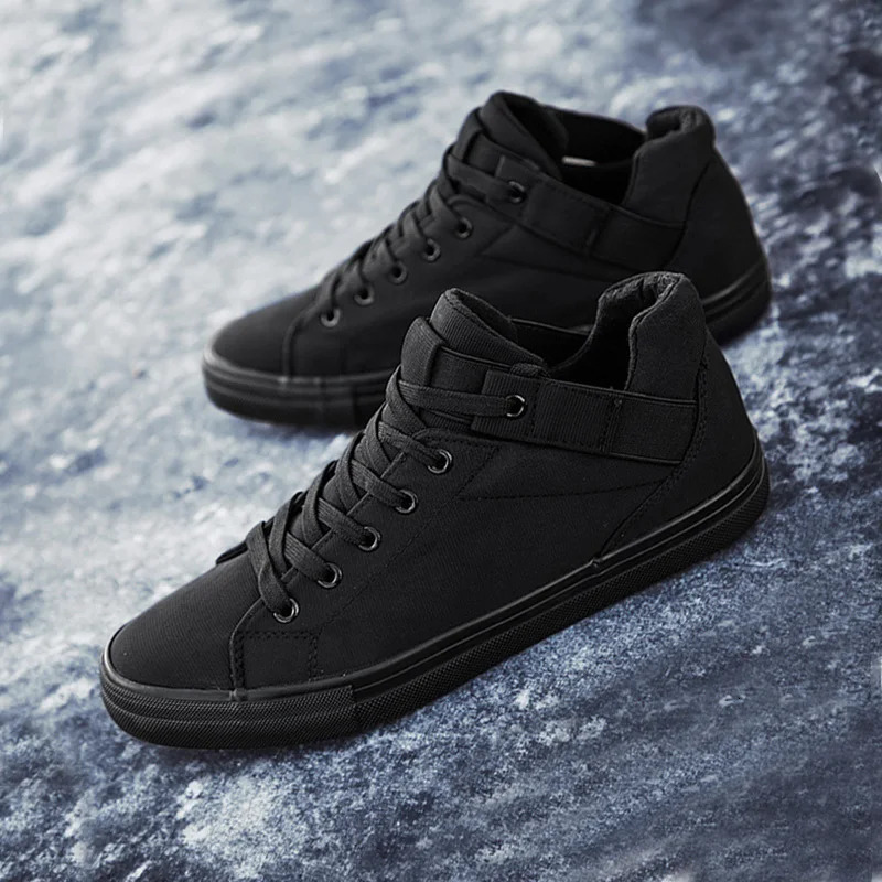 Black Sneakers Men Canvas Shoes Height Increasing 3cm Cool Young Man Footwear Breathable Cloth Mens Casual Shoes 240624