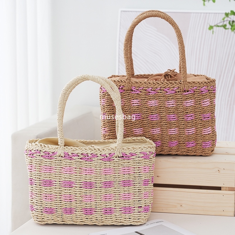 High quality women's designer retro practical forest style natural open temperament large capacity single shoulder grass woven bag pastoral style