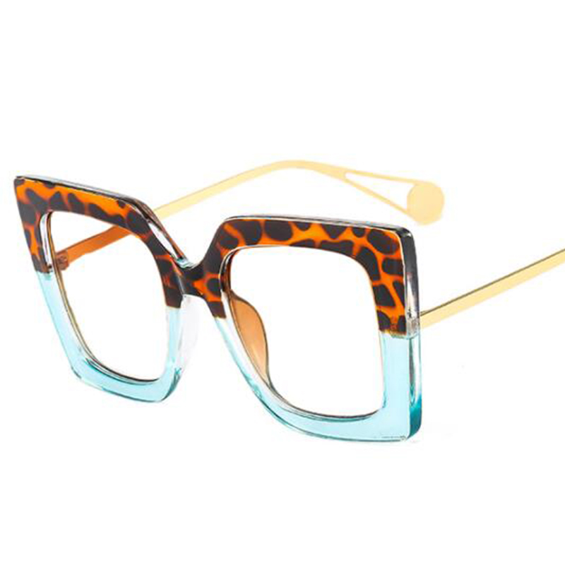 Elegant Clear Green Leopard Reading Glasses Women Oversized Square Eyeglasses Blue Light Blocking Glasses For Computer Wives +2