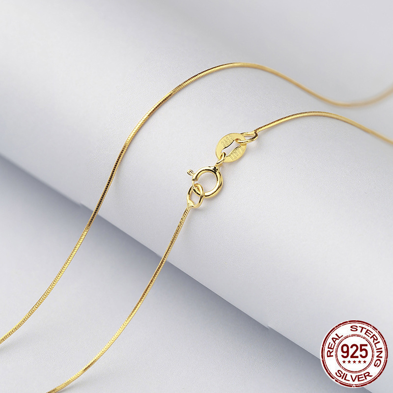 Solid 925 Sterling Silver 1mm Snake Chain Necklace for Women Men,Silver /Gold Fine Jewelry Chain Fit Pendant 40/45/50/55/60/70cm