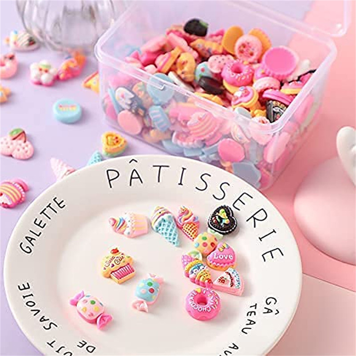 20pcs Korean Kawaii Dessert Donut Nail Art Charms Colorful Cake Resin Heart Bow Flower Nail Decorations DIY Acrylic Accessories