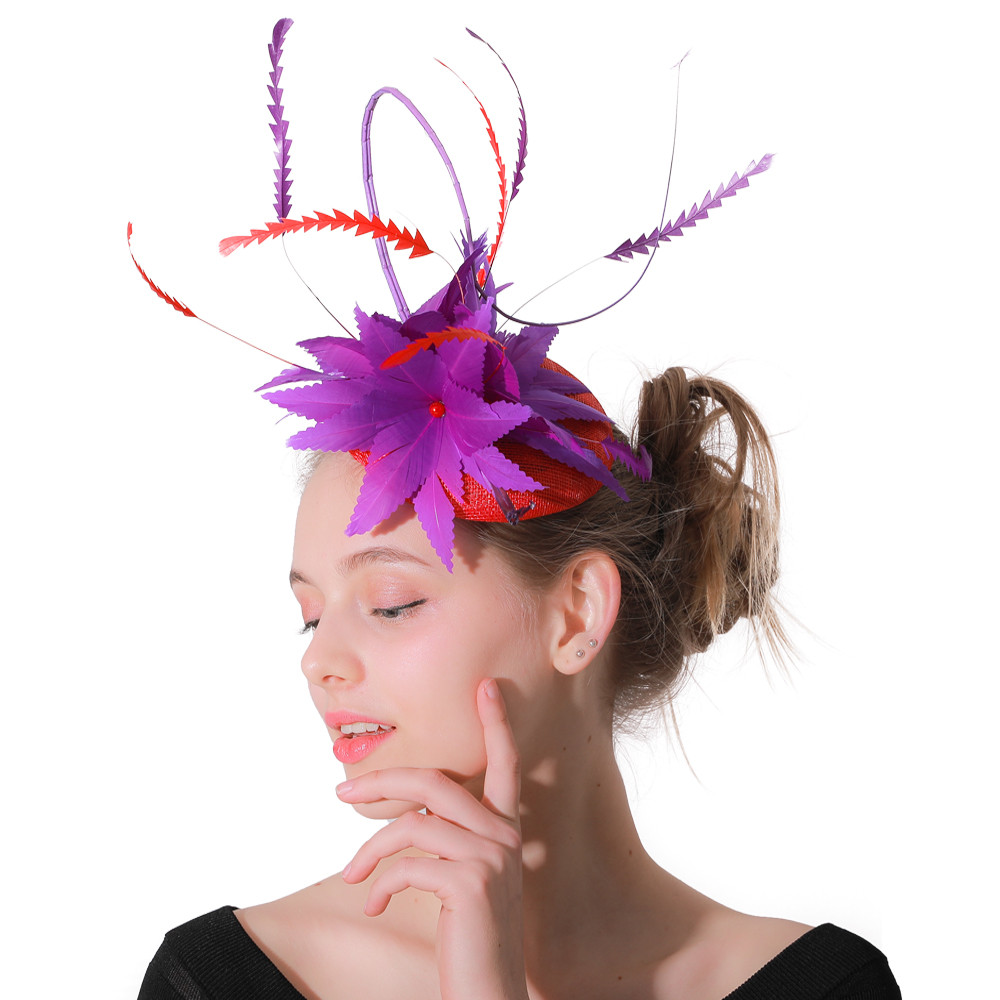 Bridal Sinamay Fascinator Headband Wedding Women Hat Hair Accessories Feathers For Kentucky Derby Church Wedding Party Headwear