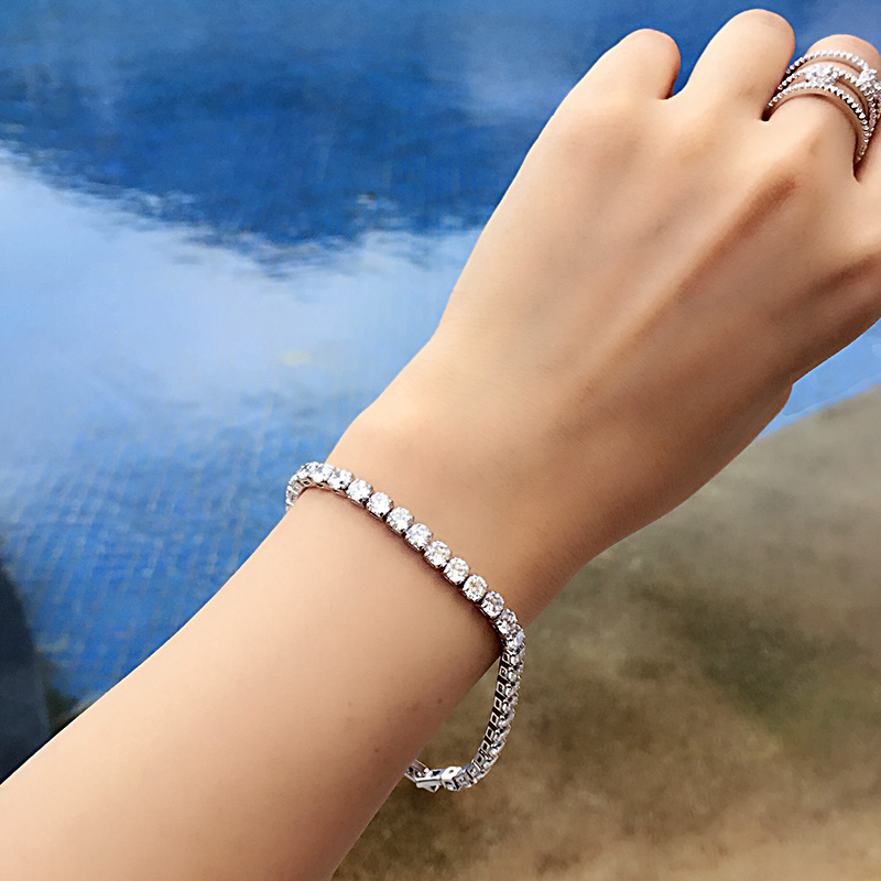 Trendy 4mm Simulated Diamond cz Bracelet Bangle 14K Gold Filled Tennis Chain Wedding Bracelets For Women BridalParty Jewelry