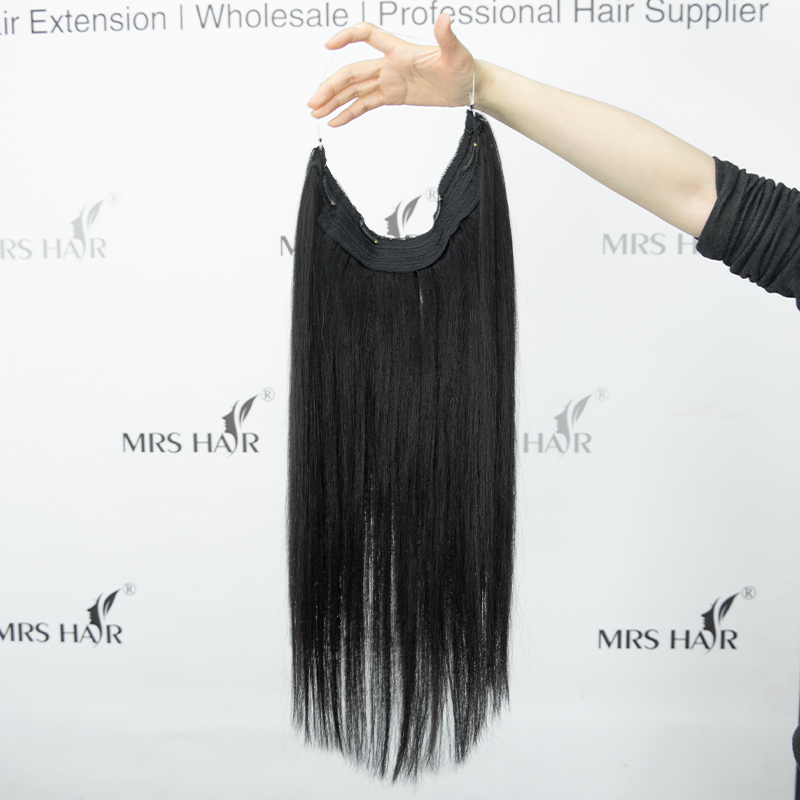 #1 Jet Black Fish Line Wire Hair Extensions Invisible Clip in Human Hair Extensions 4 Clips Real Natural Hair 12-24Inch