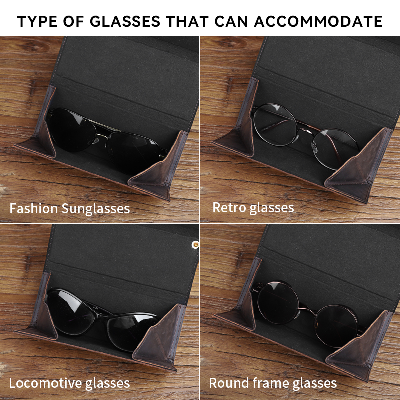 Genuine Leather Triangle Sunglasses Box Retro Folding Glasses Case Cover Strong Magnet Eyewear Protective Organizer Unisex