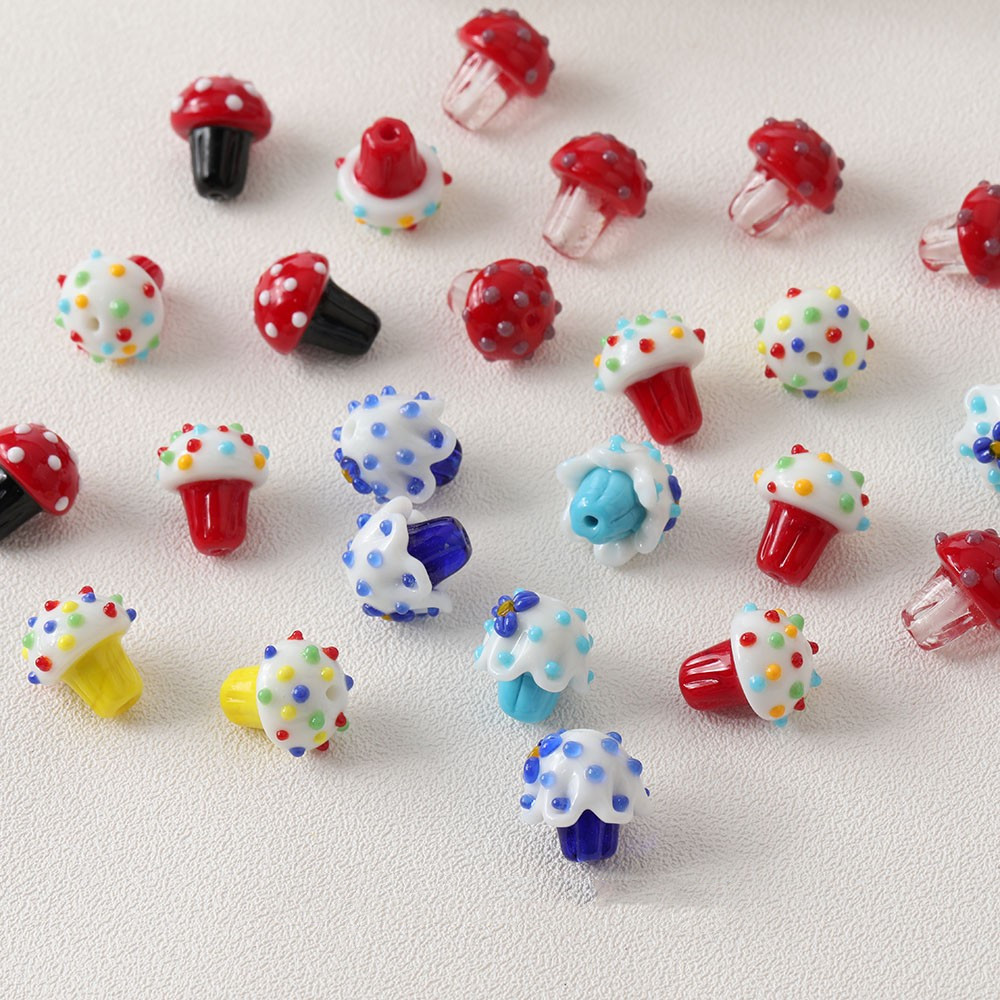15x16mm Icecream Bead Lampwork Mushroom Glass Bead Handmade High Quality DIY Jewelry Bracelet Necklace Phone Charm