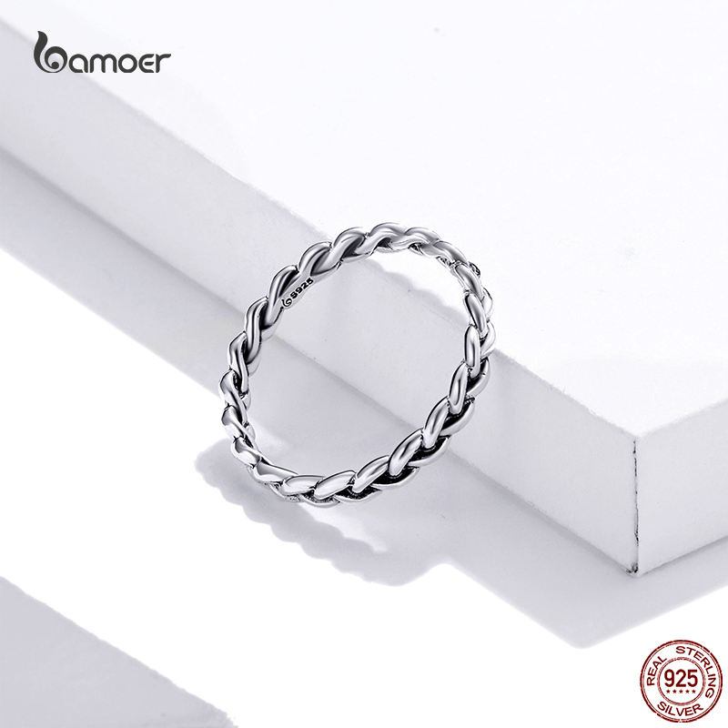 Bamoer 925 Sterling Silver Simple Braided Ring For Women Classic Elegant Stackable Ring Wedding Jewelry Accessories Not 925 Logo