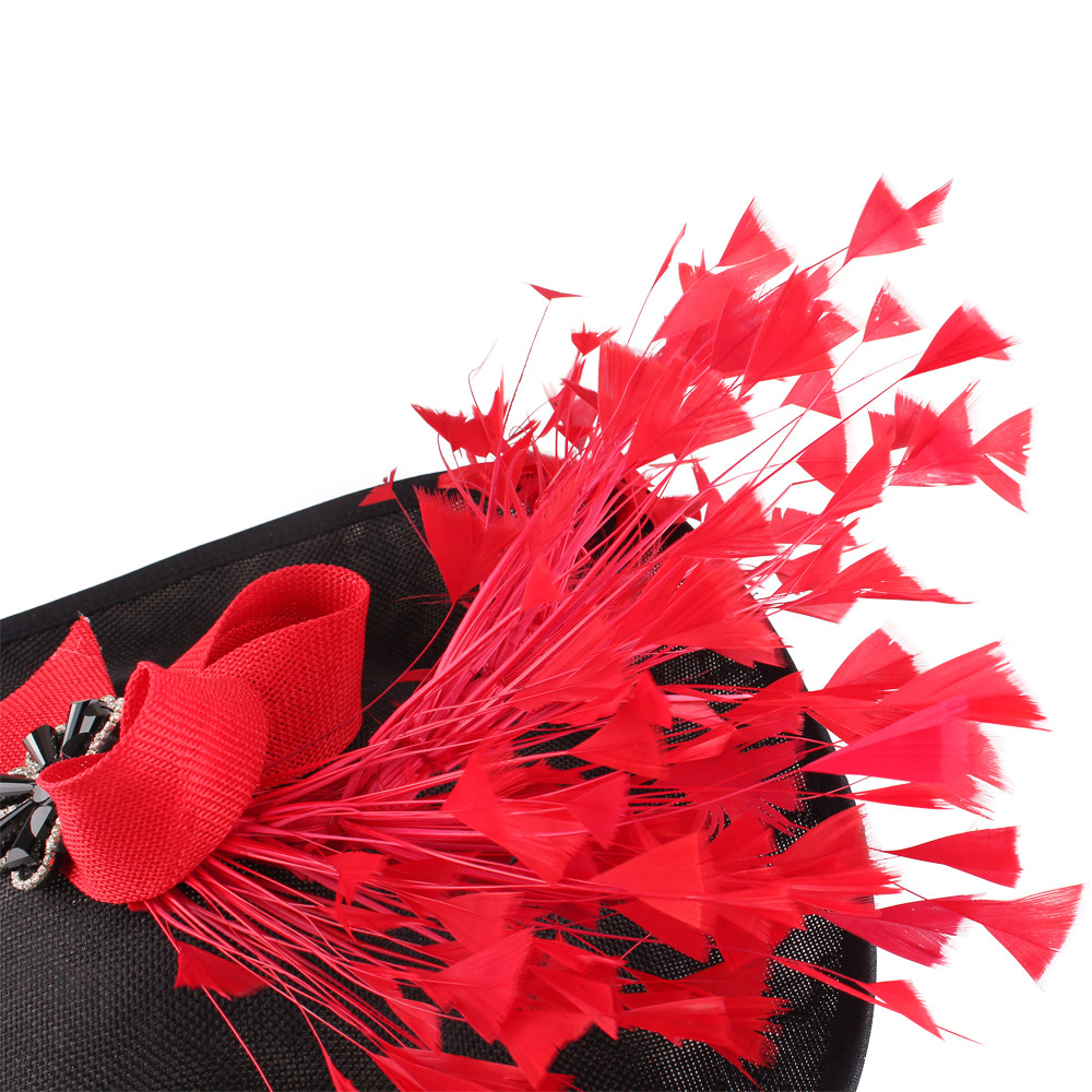 Elegant Women Church Cocktail Fascinator Hat Hair Accessories Wedding Ladies Millinery Cap Lady Red Feathers Wedding Headpiece