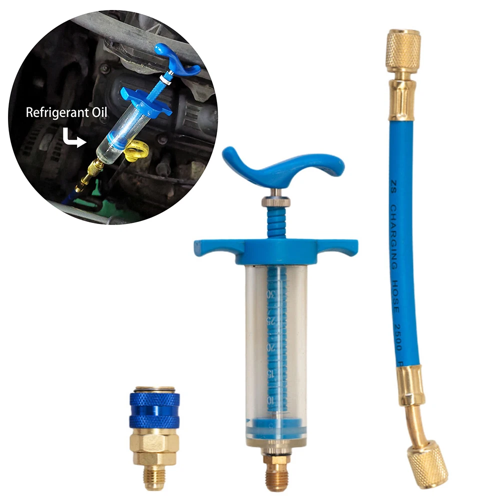 Car A/C Oil/Dye Injector 1Oz With R134a Low Side Quick Coupler Adapter 1/4 Air Conditioning Repair Tools Manual Oiler Injection