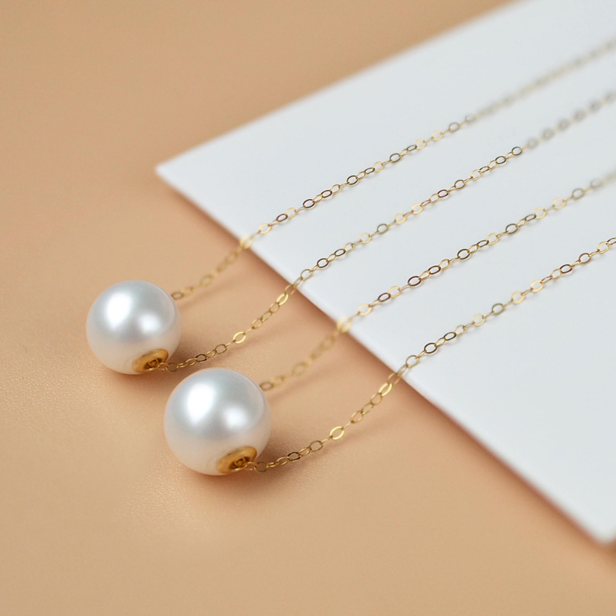 NYMPH 18K Gold Necklace Pendant Round Natural Freshwater Pearl AU750 White 8-10mm Women's Fine Jewelry Gift