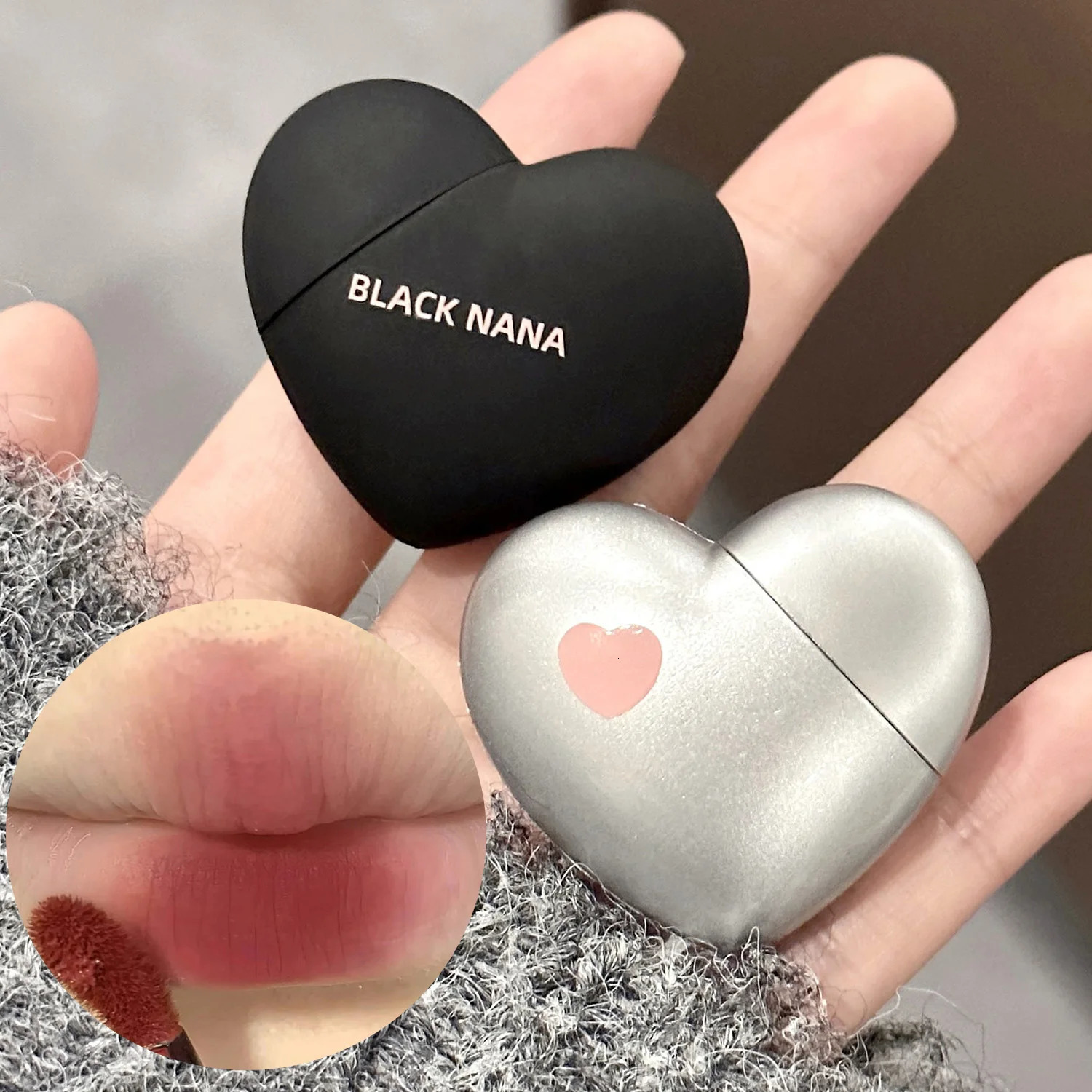 Black Silver Heart Lipstick Velvet Matte Lip Mud Clay Lip Gloss Liquid Lip Tint Cream Pigment Long Lasting Silky Lips Cosmetics 240624