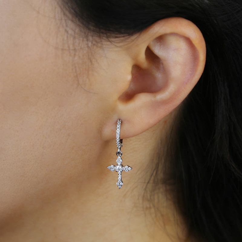 Men Women Cross Drop Dangle Earrings Micro Pave Bling Cz Fashion Party Punk Earring Jewelry Ice Out Long Earrings