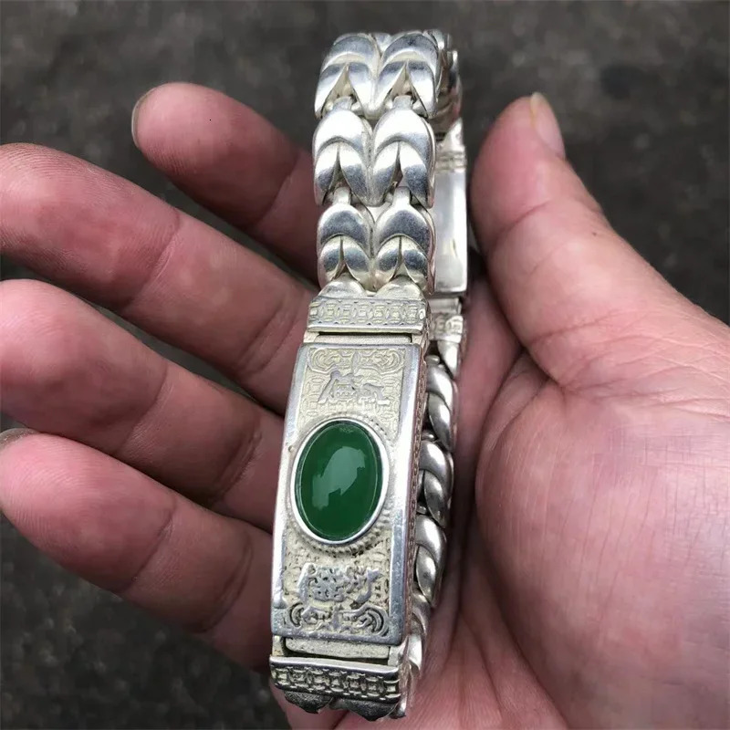 Mai ChuangTibetan Silver Ethnic Style Retro Doing Old Inlaid Gemstone Bracelet Bangle Men AndWomen Fine Jewelry Fashion Gift 240624