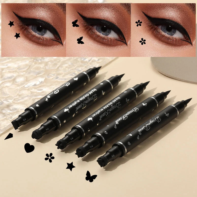 2 IN 1 Butterfly Seal Eyeliner Pen Star Moon Stamp Long-Lasting Waterproof Black Liquid Eye Liner Pencil Eyes Makeup Cosmetic 240624