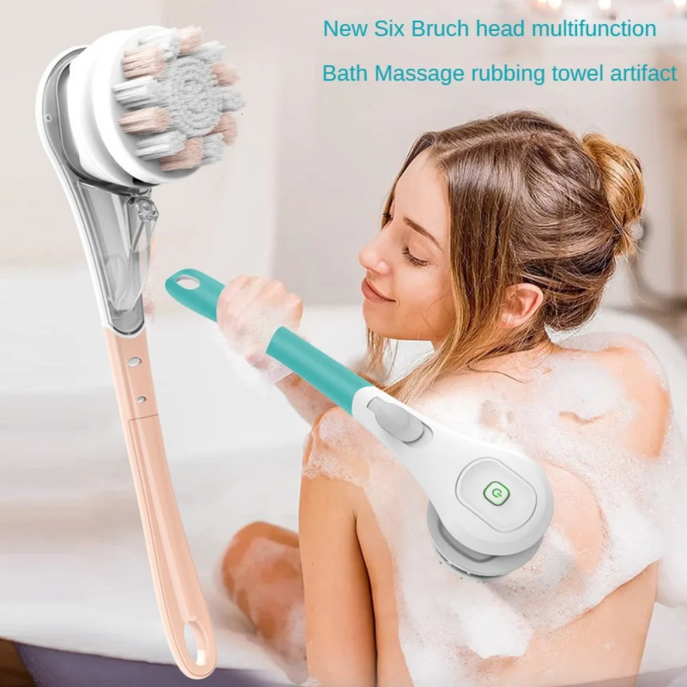 Electric Bath Brushes Shower Cleaning Body Massage Brush Multifunctional Brush Spa Waterproof IPX7 Long Handle Back Brushes 240624