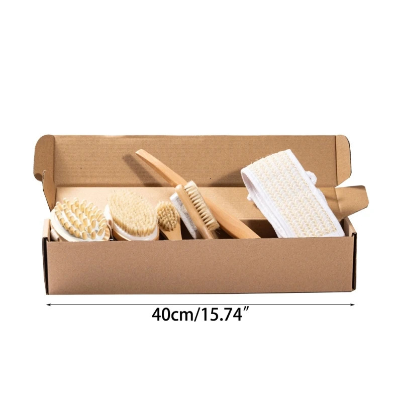 5Pieces Natural Bristle Bath Brush Set Exfoliating Promote Blood Circulations Massage Brush Wooden Body Dry Brush Drop 240624