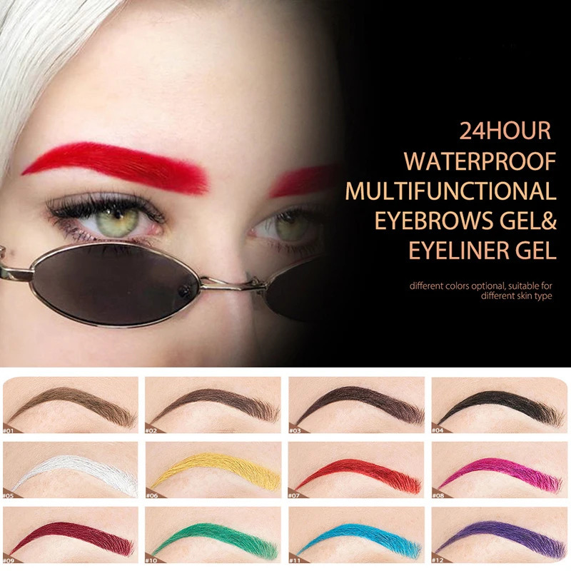 12 Color Waterproof Eyebrow Cream Color-Dyed Eyebrow Gel Brow Tint With Brush Kit Long Lasting Eyebrow Pencil Makeup Tools Red 240625