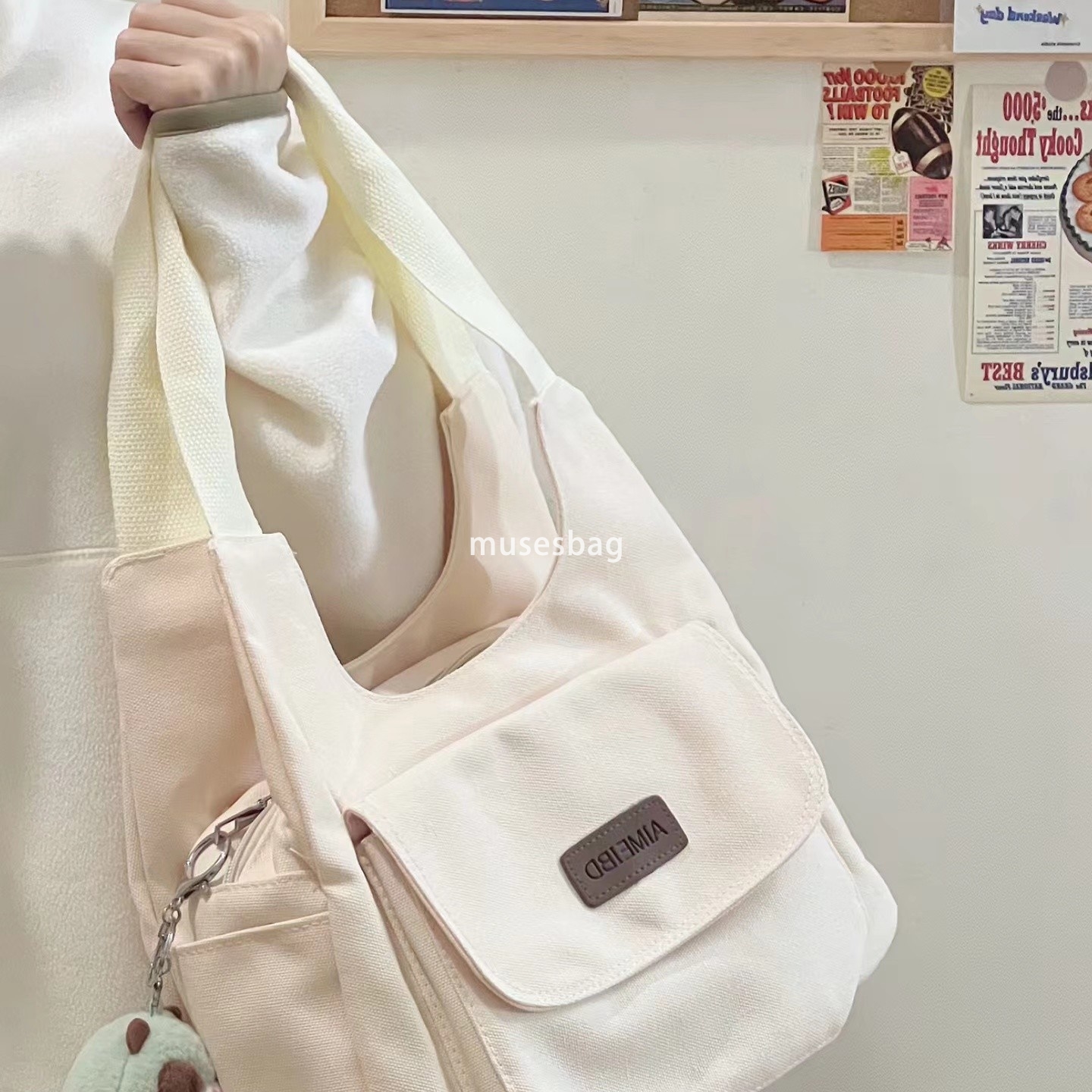 Street trend college style student commuting bag, Japanese Instagram style retro commuting tote bag women's new niche design simple and casual ca