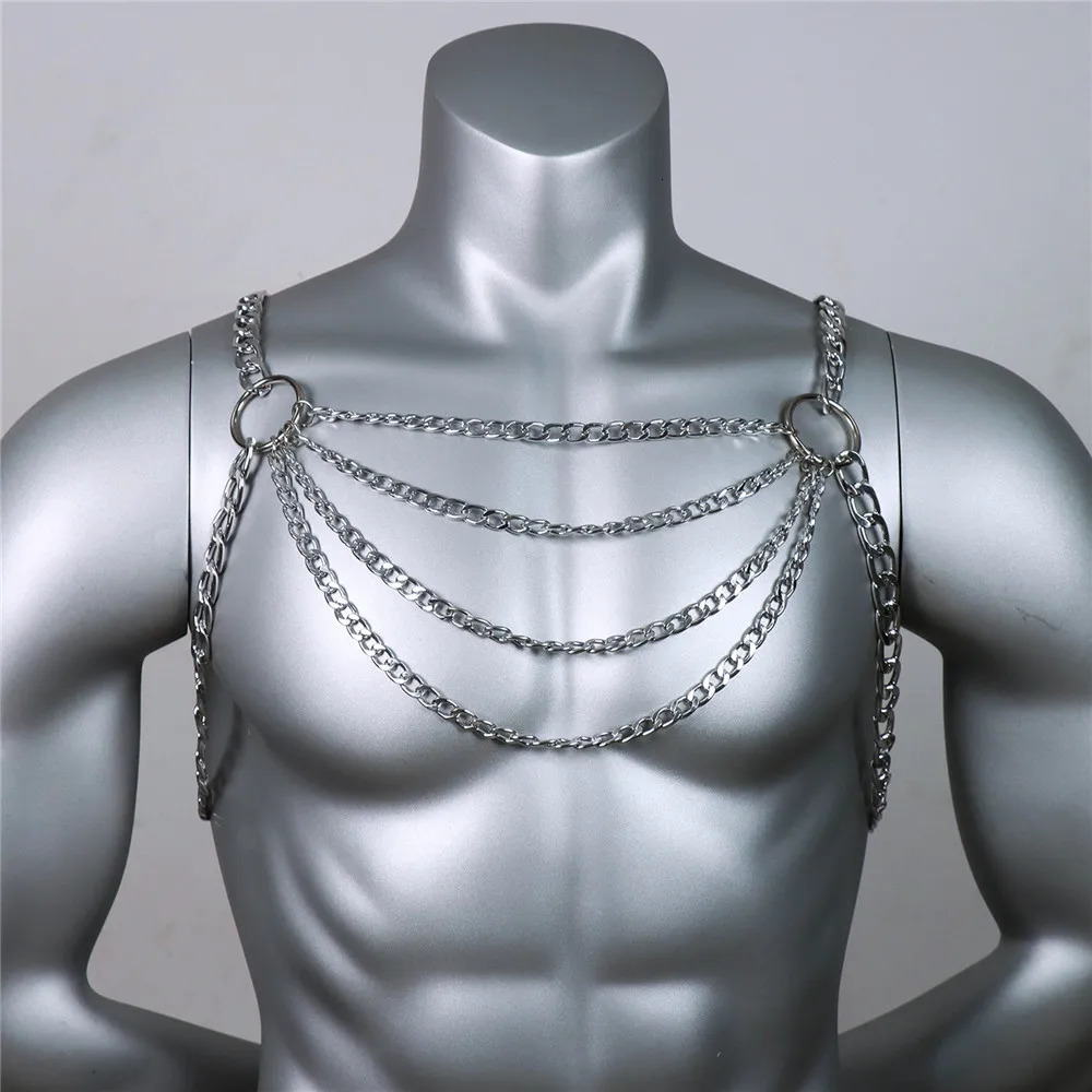 Men Body Chest Chain Gay Sexy Jewelry Punk Metal Bikini Harness Festival Accessories Party Rave Goth Sexy Belly Body Chain Gift 240625