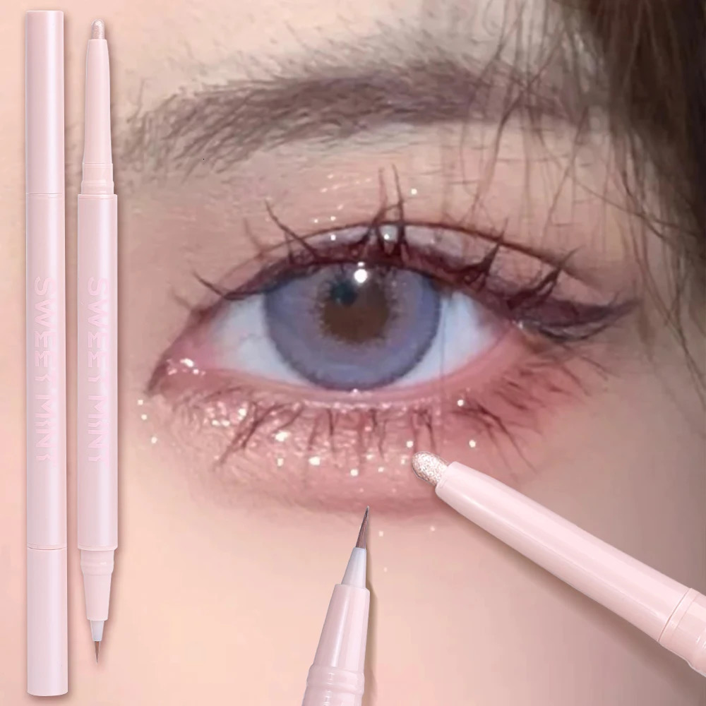 Double Ended Lying Silkworm Pencil Highlighter Makeup Pen enlarge eyes Under Eye Highlighter Makeup Stick Slim soft tip 240624
