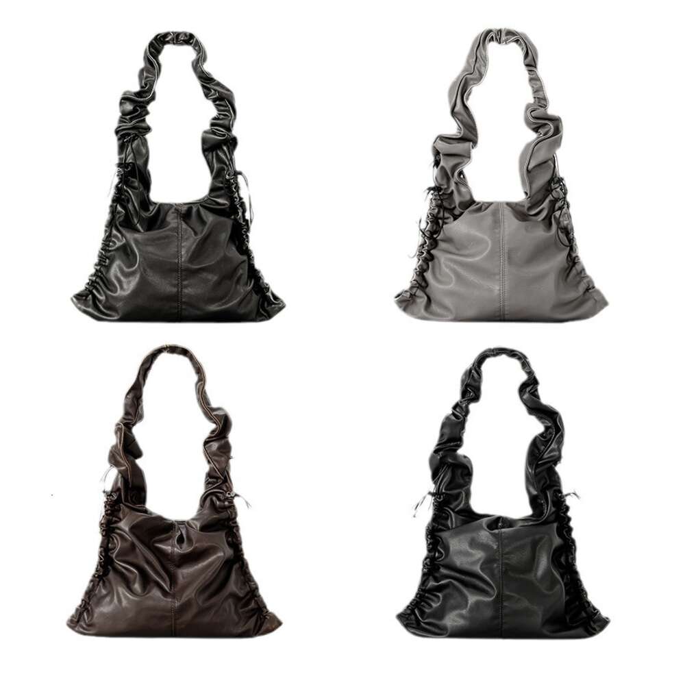 Vintage Ruched Drawsting Women Shoulder Bags Casual Hobos Lady Handbags Pu Leather Underarm Bag Y2K Tote Purses 2024 H6.25#79 swissmilitary