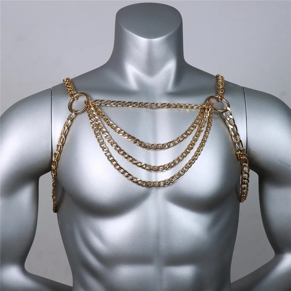 Men Body Chest Chain Gay Sexy Jewelry Punk Metal Bikini Harness Festival Accessories Party Rave Goth Sexy Belly Body Chain Gift 240625