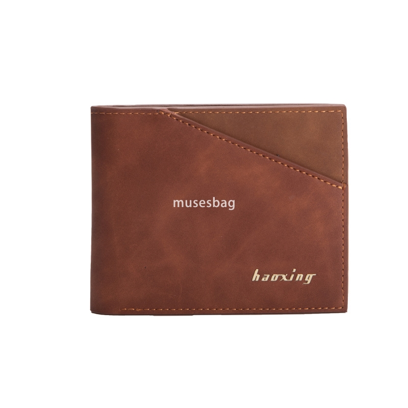 High quality men's fashionable new PU grand money bag with stitching short multi-functional two fold money clip horizontal business card ID drive
