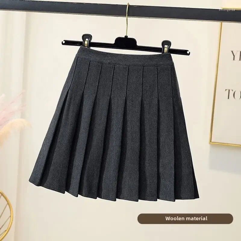 Skirts Thickened Woolen Pleated Skirt Women's High-waisted Slimming A- Line Mini Dress Arrival Autumn/winter 2024 Black Jk Style