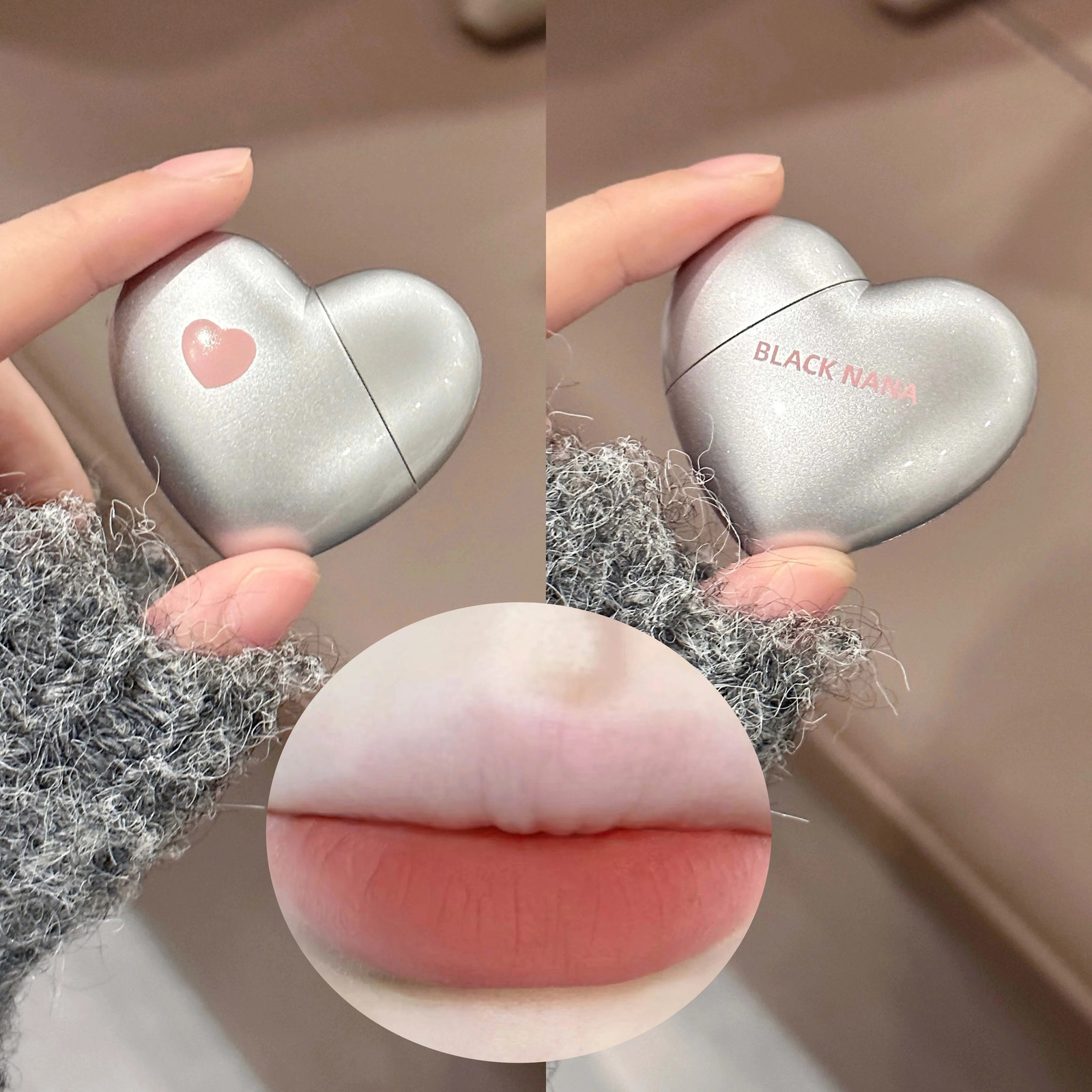 Black Silver Heart Lipstick Velvet Matte Lip Mud Clay Lip Gloss Liquid Lip Tint Cream Pigment Long Lasting Silky Lips Cosmetics 240624