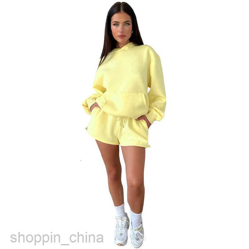 Women's Tracksuits Autumn/Winter Solid Color Long Sleeve Hooded Sweater Women's Two Piece Fashion Casual Shorts Set Sets