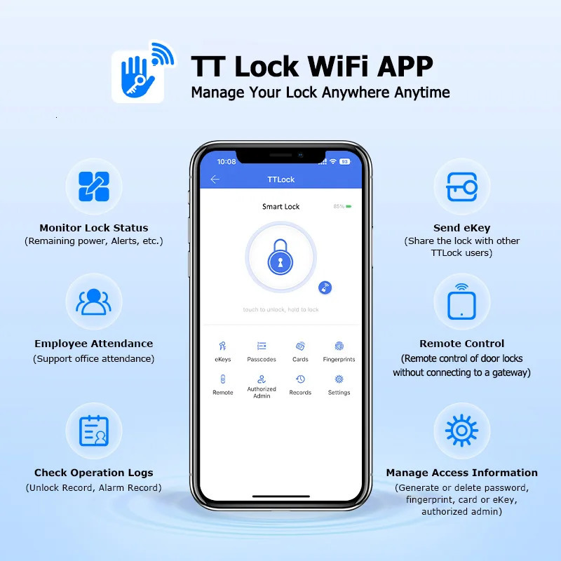 TTLock WIFI Version Built In Fingerprint Waterproof Outdoor Gate Passcode Rfid Card Keyless Smart Door Lock 240603