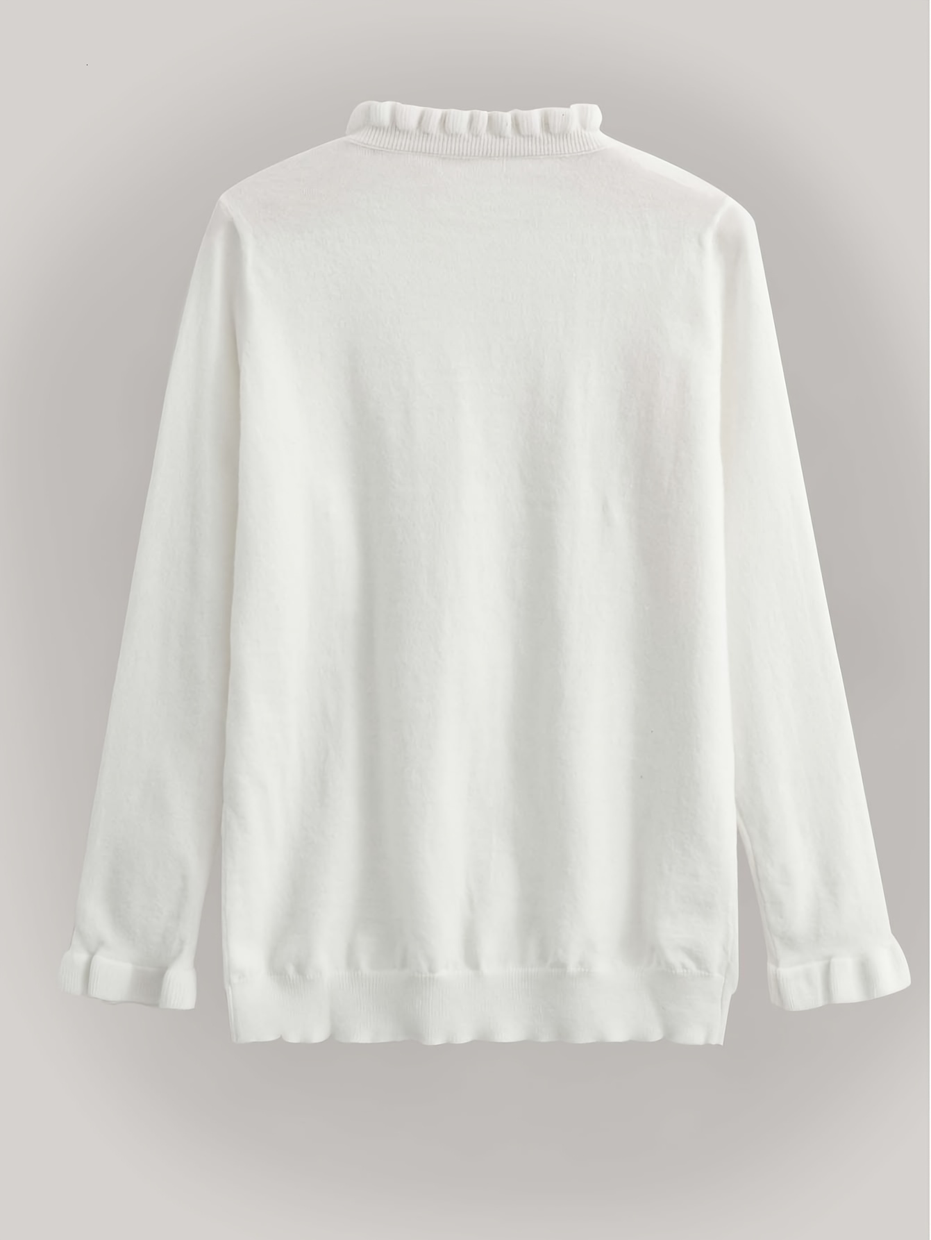 Solid Button V Neck Pullover Casual Lettuce Trim Long Sleeve Sweater, Women's ClothingF6.25#55
